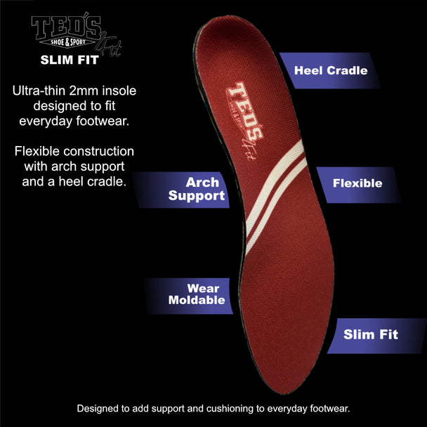 TEDS2Fit footbeds have an ultra-thin 2mm insole designed to fit everyday footwear. Flexible construction with arch support and a heel cradle.