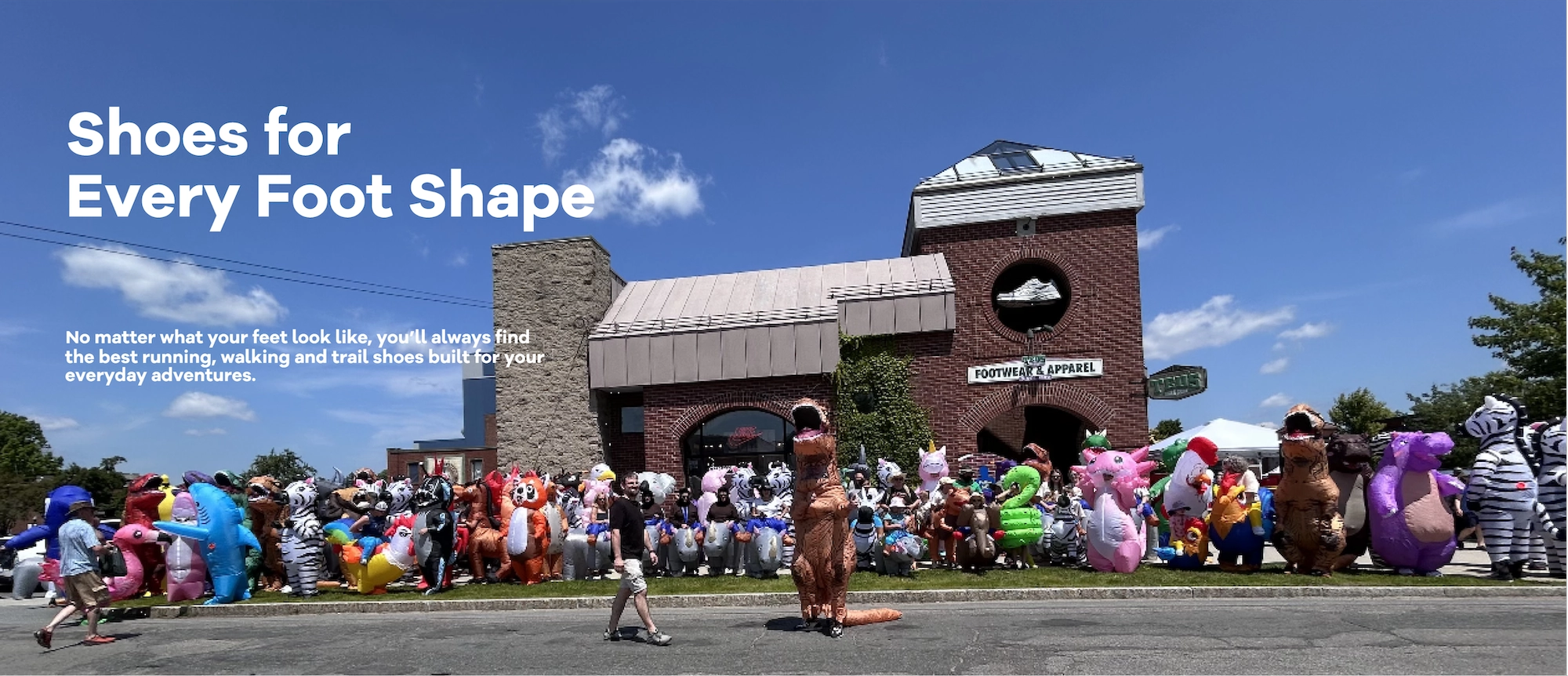 Group of runners in costume in front of TED'S Shoe & Sports in Keene, New Hampshire